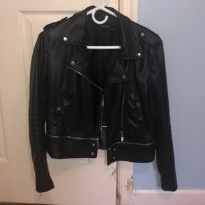 Leather jacket with zippers